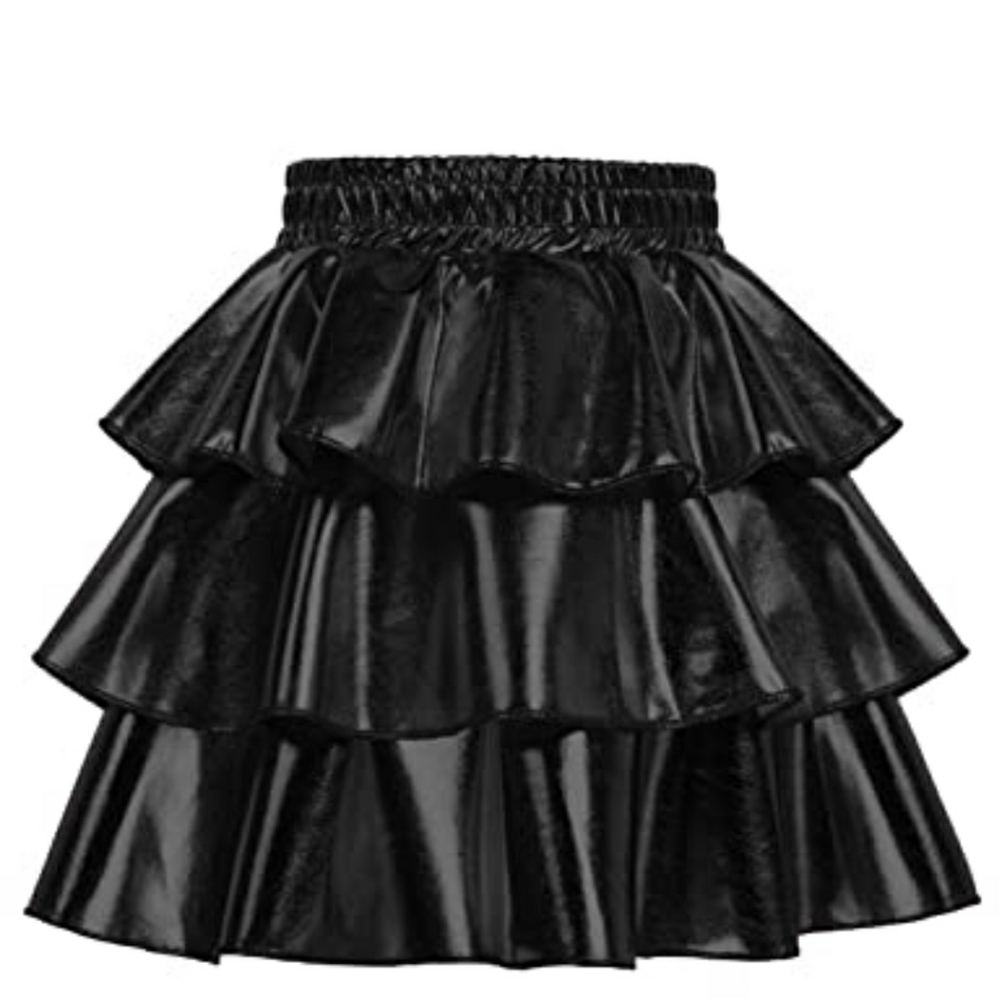 GRACE KARIN Girls Metallic Skirt 3-Layer Ruffle Skirt